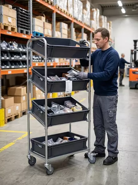 Rengastalo Laatikkohyllyvaunu RT 329i – Modulaarinen Varastovaunu (150 kg) - Hyllyvaunut - 93294511 - 2