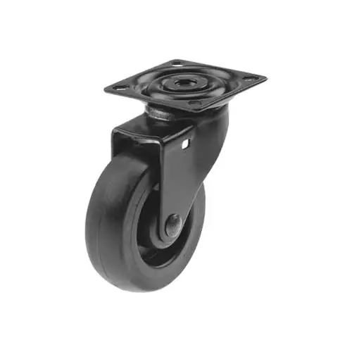 Musta KÃ¤Ã¤ntÃ¶pyÃ¶rÃ¤ 75 mm Jarrulla â€“ PU, Laippakiinnitys 55 kg - Kuljetuspyörät ja kalustepyörät - S07555202 - 1