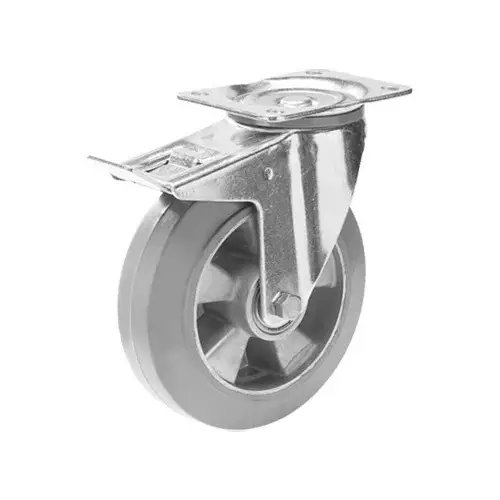 Kääntöpyörä jarrulla 125 mm – Swede-Wheel elastinen kumipyörä alumiinivanteella (270 kg) - Kuljetuspyörät ja kalustepyörät - 5A12685932GZ-ALU - 1
